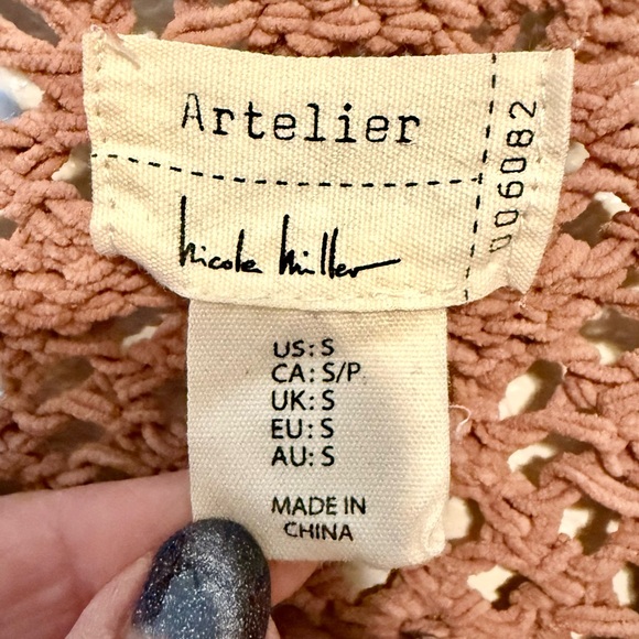 Artelier Nicole Miller Open-Knit Crochet Chenille Cropped Cardigan Sweater Small - Picture 9 of 12